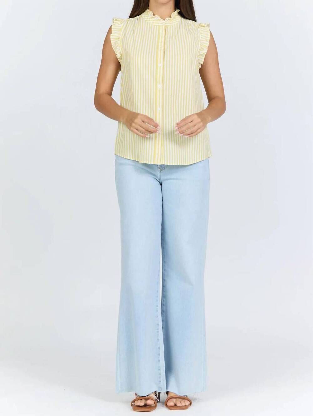 NEW DEAR JOHN DENIM lucia button up shirt in lemon stripe